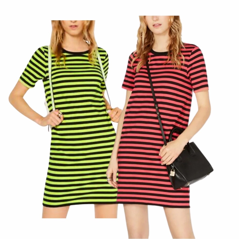 MICHAEL Michael Kors Striped Dresses in Neon Green and Pink